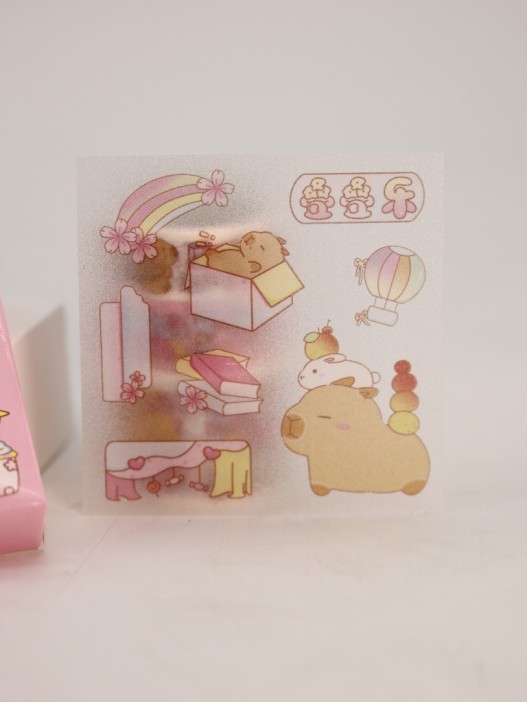 Набор декоративного скотча 4 шт. и стикеров 4 шт. &quot;Capybara&quot;, pink 