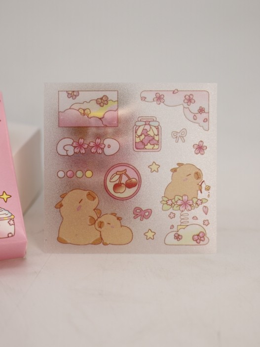 Набор декоративного скотча 4 шт. и стикеров 4 шт. &quot;Capybara&quot;, pink 