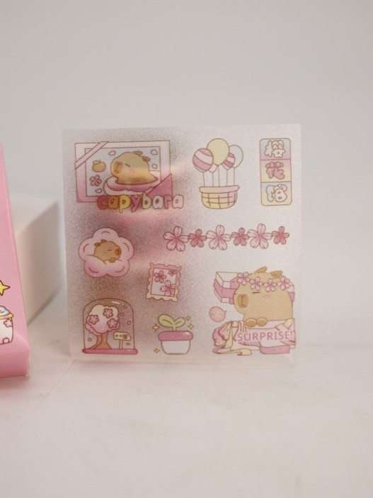 Набор декоративного скотча 4 шт. и стикеров 4 шт. &quot;Capybara&quot;, pink 