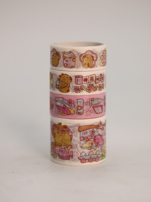 Набор декоративного скотча 4 шт. и стикеров 4 шт. &quot;Capybara&quot;, pink 