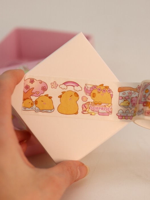 Набор декоративного скотча 4 шт. и стикеров 4 шт. &quot;Capybara&quot;, pink 