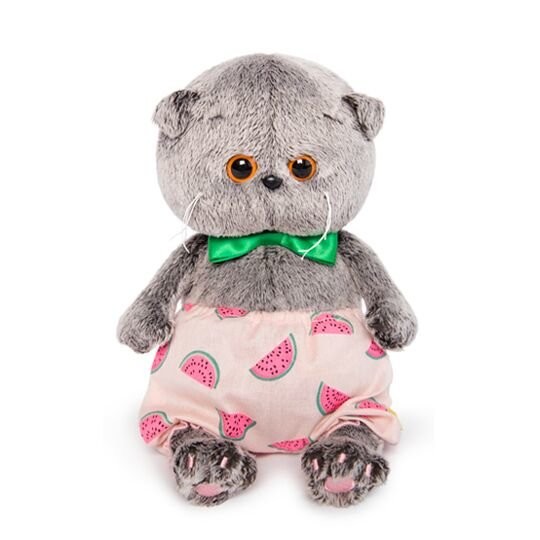 Мягкая игрушка "Басик BABY в трусах в арбузик и с зеленым бантиком"(20см) 