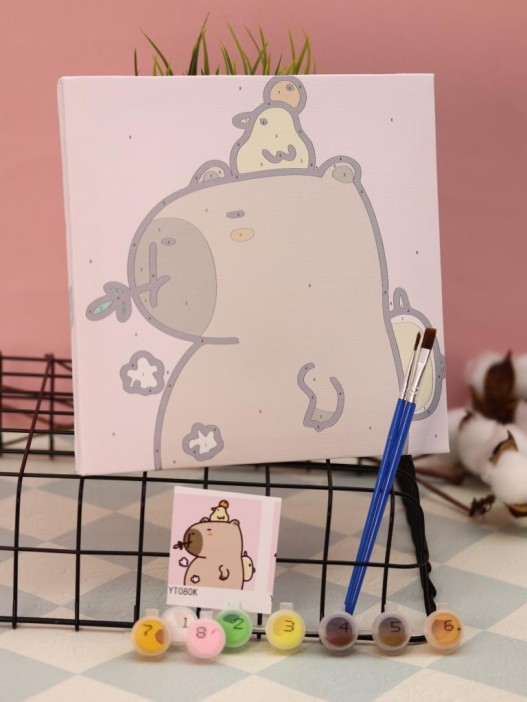 Картина по номерам на подрамнике Draw Me! «Capybara and ducks», (20*20 см) 
