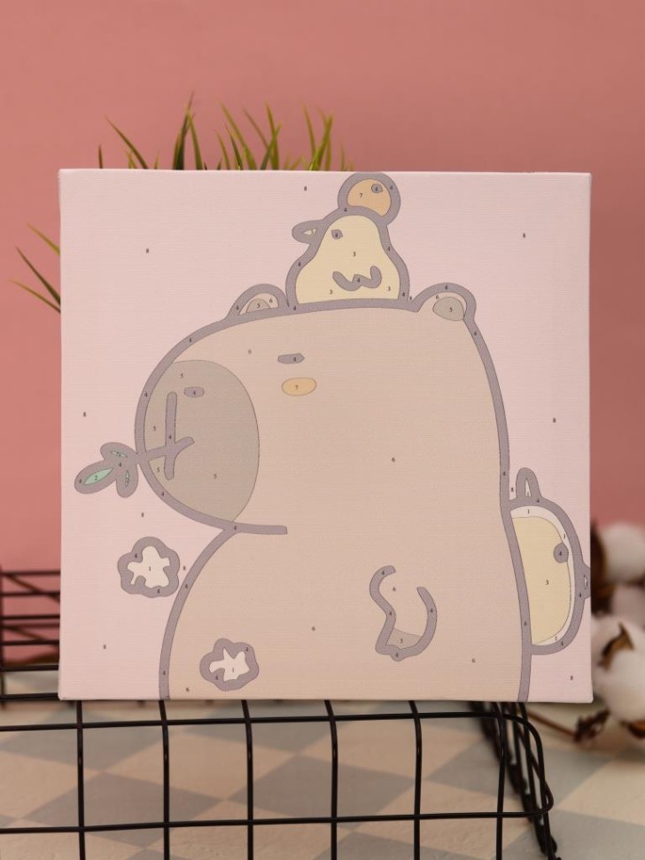 Картина по номерам на подрамнике Draw Me! "Капибара и утки", (20*20 см)