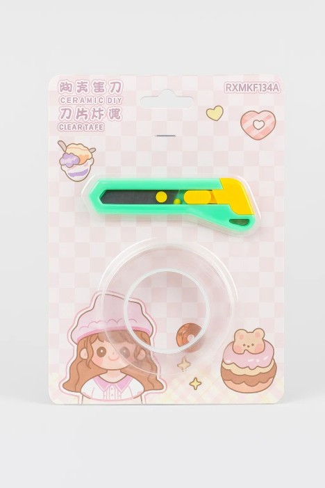 Набор скотча и канцелярского ножа &quot;Transparent&quot;, mix 