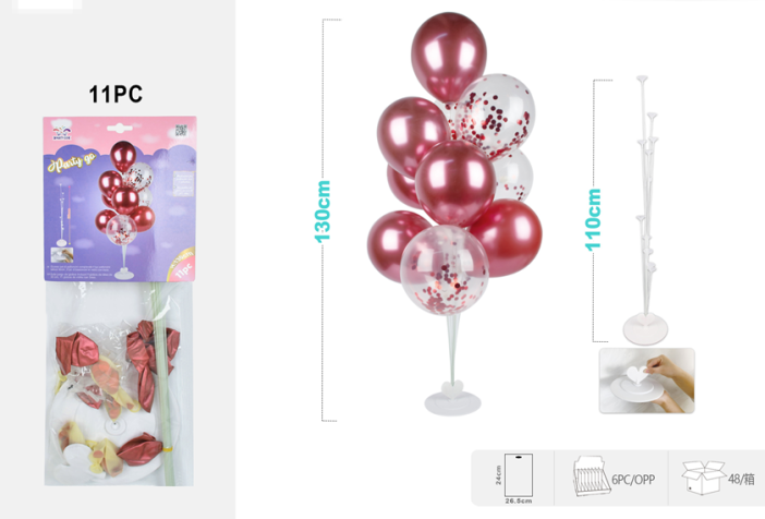Набор воздушных шаров 11 шт. + стойка 110 см &quot;Clear glitter balloons&quot;, red 