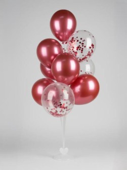 Набор воздушных шаров 11 шт. + стойка 110 см "Clear glitter balloons", red