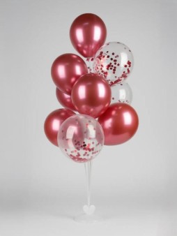 Набор воздушных шаров 11 шт. + стойка 110 см "Clear glitter balloons", red