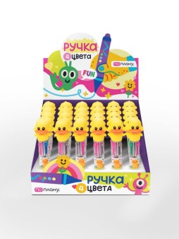 Разноцветная мини-ручка 4 в 1 "Funny ducks", mix, шоу-бокс ПО ПЛАНУ. 36 шт.