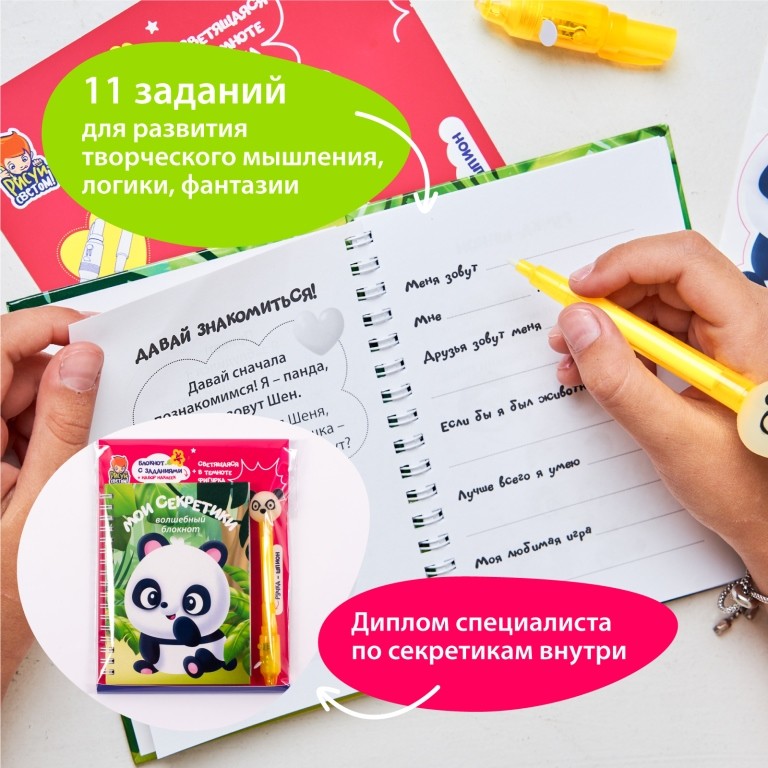 Игровой набор блокнот и ручка-шпион "Мои секретики Панда"