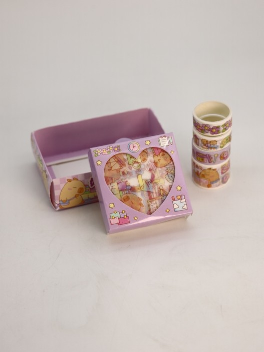 Набор декоративного скотча 4 шт. и стикеров 4 шт. &quot;Capybara&quot;, purple 