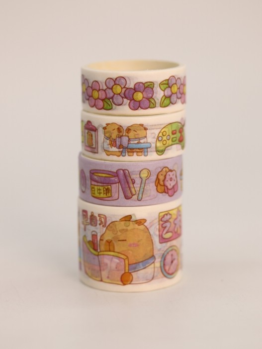 Набор декоративного скотча 4 шт. и стикеров 4 шт. &quot;Capybara&quot;, purple 