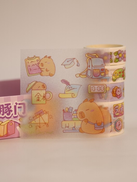 Набор декоративного скотча 4 шт. и стикеров 4 шт. &quot;Capybara&quot;, purple 