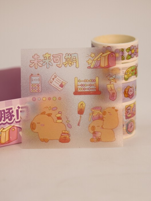 Набор декоративного скотча 4 шт. и стикеров 4 шт. &quot;Capybara&quot;, purple 