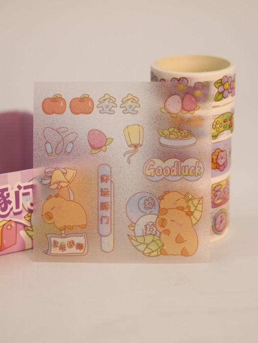 Набор декоративного скотча 4 шт. и стикеров 4 шт. &quot;Capybara&quot;, purple 