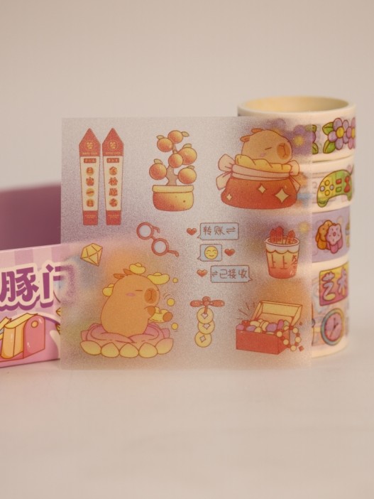 Набор декоративного скотча 4 шт. и стикеров 4 шт. &quot;Capybara&quot;, purple 