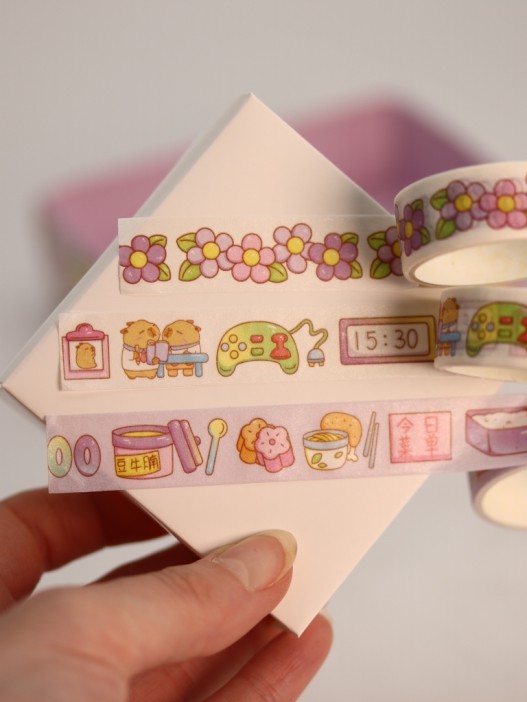 Набор декоративного скотча 4 шт. и стикеров 4 шт. &quot;Capybara&quot;, purple 