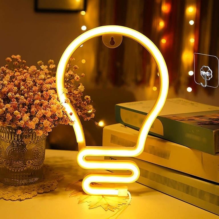 Неоновый подвесной ночник "Лампочка", USB, теплое свечение (25х17 см)