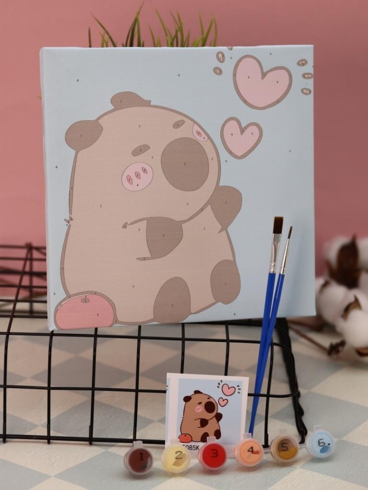 Картина по номерам на подрамнике Draw Me! "Влюбленная капибара", (20*20 см)