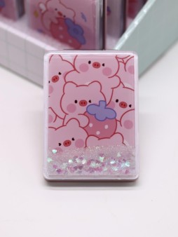 Зеркало шейер раскладное "Свинка узор", розовое, 8*6 см