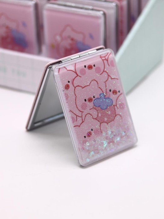 Зеркало шейкер раскладное &quot;Pig pattern&quot;, розовое, 8*6 см 