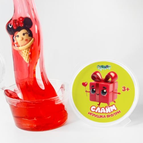 Слайм "Стекло", малиновый, с игрушкой (50гр) 