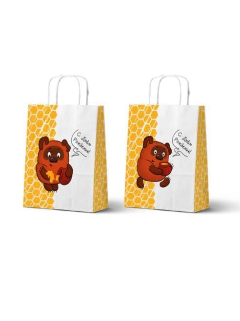 Пакет подарочный «Винни-Пух. С Днём Рождения», белый (24*14*30) 