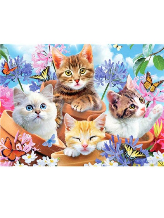 Алмазная мозаика без подрамника &quot;Котята в горшках&quot;, 30х40 см 