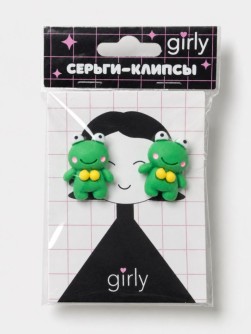 Серьги-клипсы GIRLY "Лягушка", зелёные