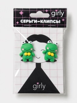 Серьги-клипсы GIRLY "Лягушка", зелёные