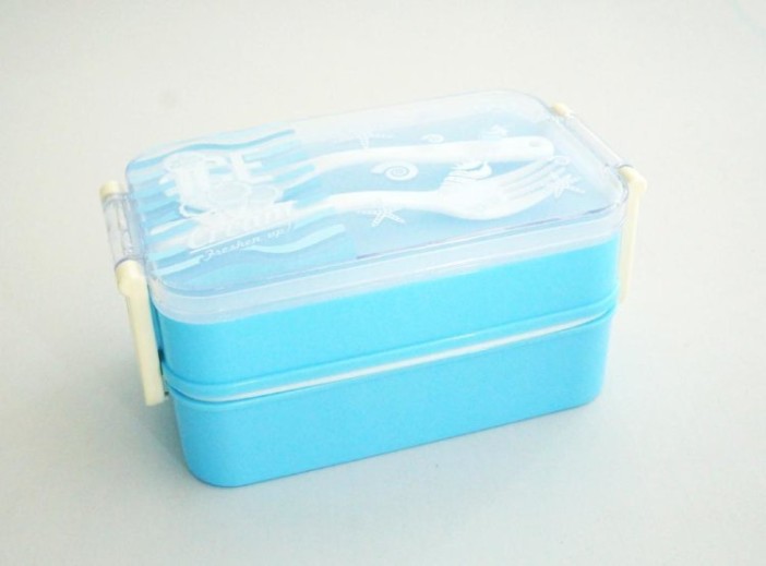 Ланчбокс "Ice cream" голубой (2 яруса + вилка и ложка в наборе) 