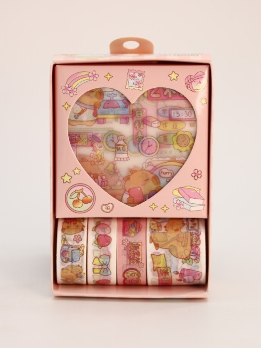 Набор декоративного скотча 4 шт. и стикеров 4 шт. &quot;Capybara&quot;, orange 