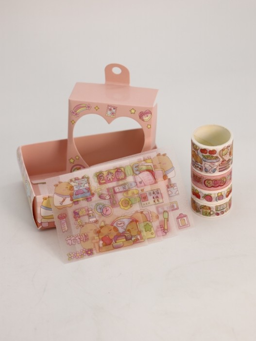 Набор декоративного скотча 4 шт. и стикеров 4 шт. &quot;Capybara&quot;, orange 