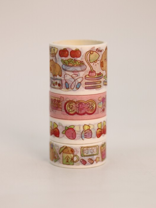 Набор декоративного скотча 4 шт. и стикеров 4 шт. &quot;Capybara&quot;, orange 