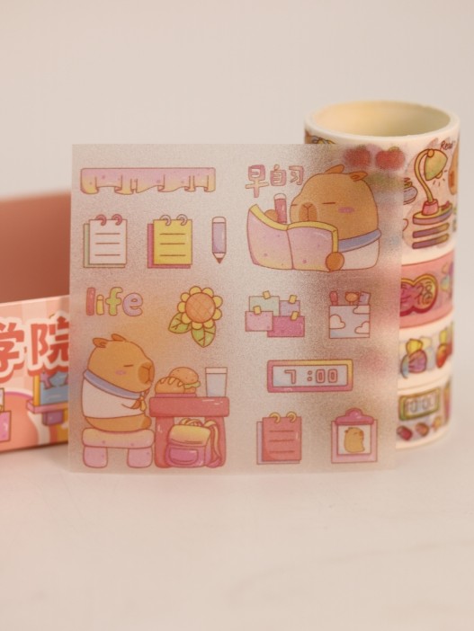 Набор декоративного скотча 4 шт. и стикеров 4 шт. &quot;Capybara&quot;, orange 