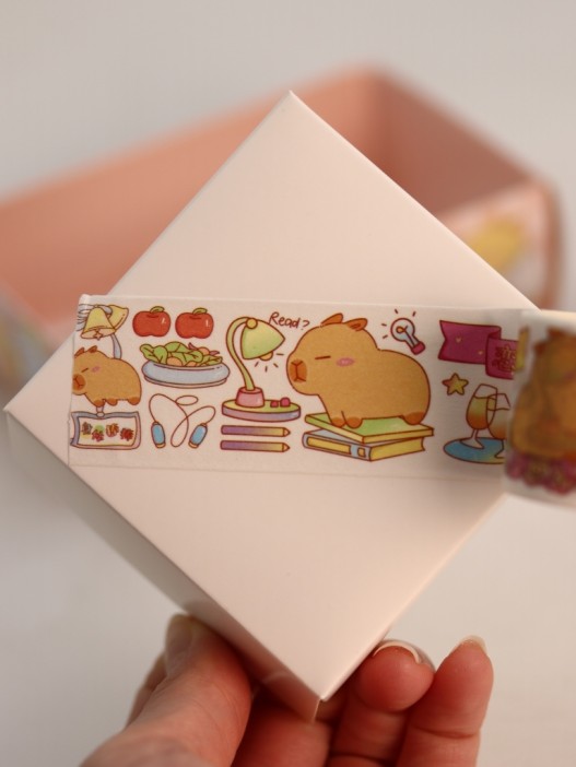 Набор декоративного скотча 4 шт. и стикеров 4 шт. &quot;Capybara&quot;, orange 