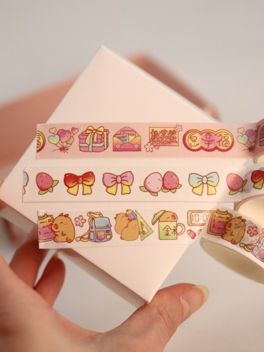 Набор декоративного скотча 4 шт. и стикеров 4 шт. &quot;Capybara&quot;, orange 