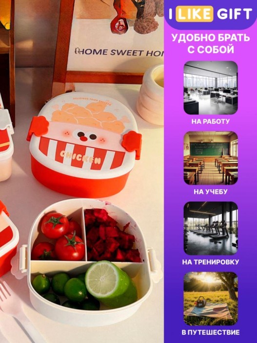 Ланчбокс &quot;Fast food&quot;, red, 1200 ml 