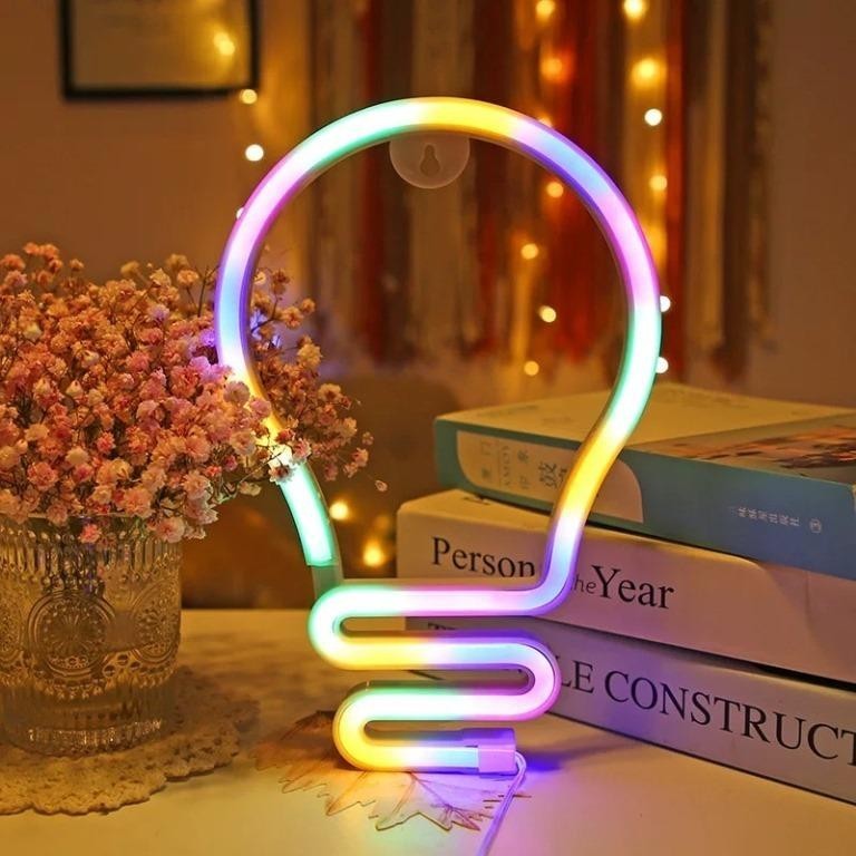 Неоновый подвесной ночник "Лампочка", USB, свечение микс (25х17 см)