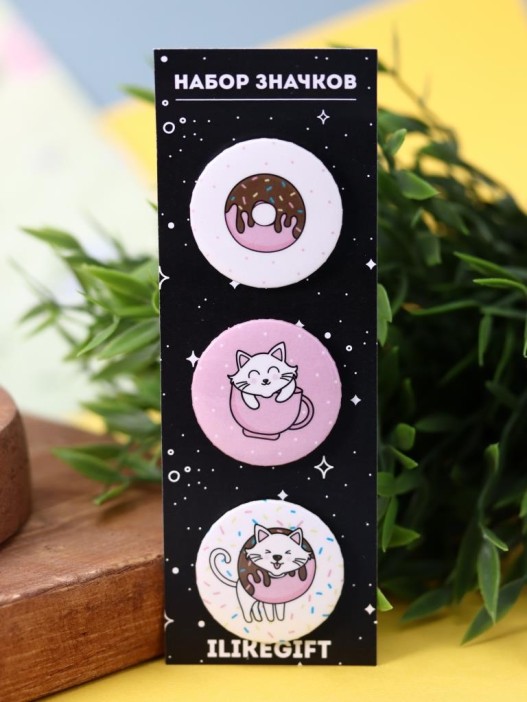Набор значков 3 шт. iLikeGift &quot;Sweet Cat&quot; 