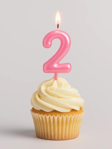 Свеча для торта "Pink glow" цифра 2, (6 см)