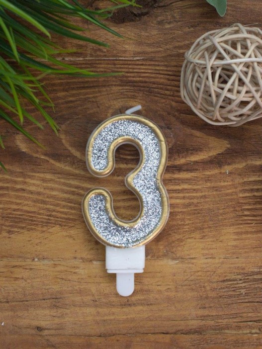Свеча для торта &quot;Sparkle digit&quot; цифра 3, (7 см) 
