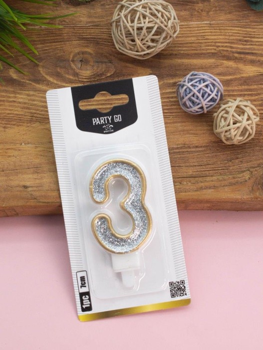 Свеча для торта &quot;Sparkle digit&quot; цифра 3, (7 см) 