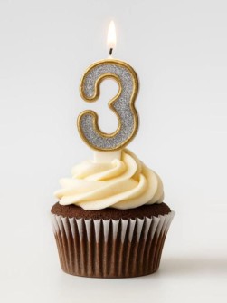 Свеча для торта "Sparkle digit" цифра 3, (7 см)