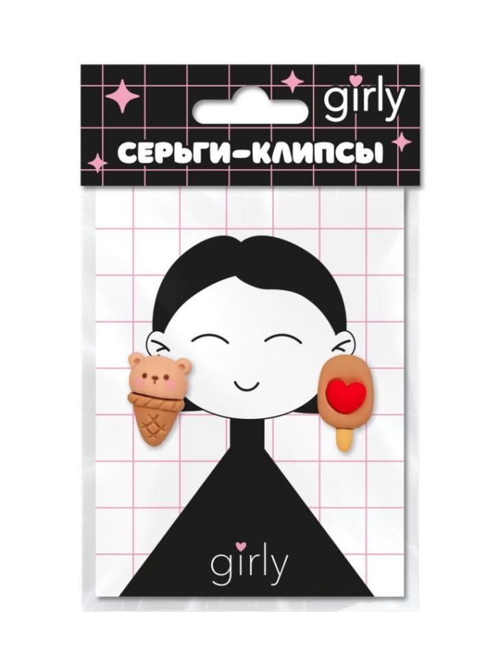 Серьги-клипсы GIRLY "Сладкий мишка", коричневые