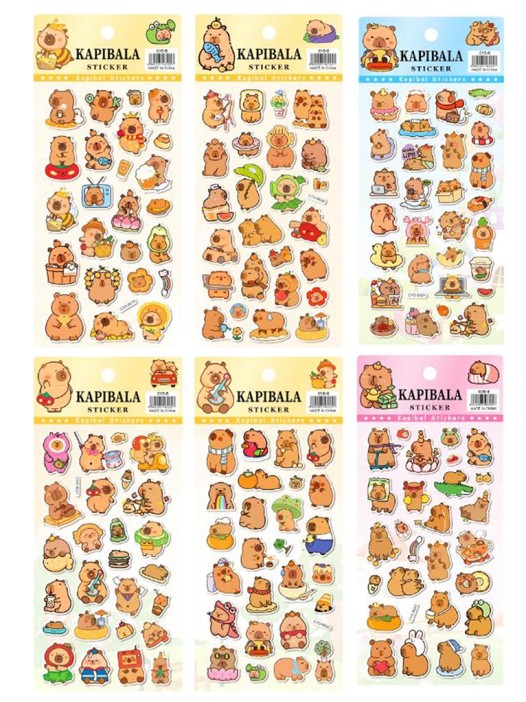 Наклейки 3D "Капибара" 10*22 см, микс 