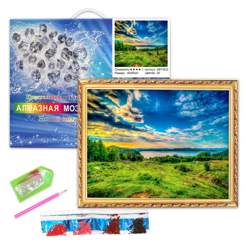 Алмазная мозаика &quot;Природа, закат&quot;, полная выкладка, на подрамнике, 30*40 см 