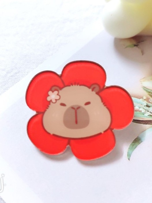 Значок акриловый iLikeGift "Капибара в цветке" 