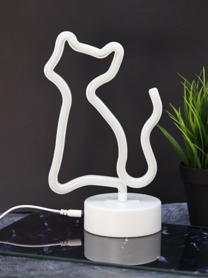 Неоновый подвесной ночник "Кот", USB, теплое свечение (23х18 см)