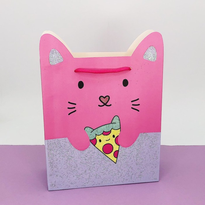 Подарочный пакет "Cat with pizza" (24*21*8) 